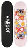 Amrgot Skateboards für Anfänger, 78,7 x 20,3 cm, komplettes Skateboard für Kinder, Jungen, Mädchen und Erwachsene, 7-lagiges Ahornholz, Doppel-Kick-Deck konkav, Standard- und Trick-Skateboard (Blume)