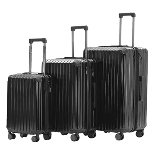 Münicase M816 TSA-Schloß Koffer Reisekoffer Trolley Kofferset Hardschale Boardcase Handgepäck (Schwarz, 3tlg. Kofferset)