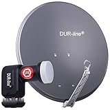 DUR-line 4 Teilnehmer Set - Qualitäts-Alu-Satelliten-Komplettanlage - Select 75cm/80cm Spiegel/Schüssel Anthrazit + Quad LNB - für 4 Receiver/TV [Neuste Technik, DVB-S2, 4K, 3D]