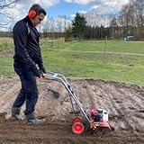 Benzin Gartenhacke (NEU) Effektive Bodenbearbeitung mit 25 cm Arbeitsbreite – 2-Takt Motor – 16 harte Messer – Motorhacke – Bodenfräse – Bodenhacke – Kultivator – zum Garten umgraben und lockern (Rot)