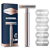 King C. Gillette Rasierhobel für Männer, mit sicherer Doppel-Schneidekante, Metallgriff und Anti-Reibungsbeschichtung für Präzision, mit 5 Klingen