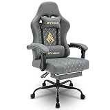 Symino Gaming Stuhl Racing Gamer Stuhl - Ergonomischer Gaming Sessel mit Lendenwirbelstütze, Verstellbare Armlehnen, Gaming Chair mit Fußstütze Vintage PU Leder 200KG, Grau