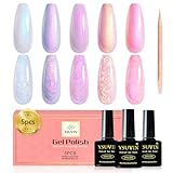 YSUVIN UV Nagellack Pearl, 5 Farben Weiß Blau Rosa Shimmer Pearl Effect Spirale Gel Nagellack mit Stick den Kreis, Thread Shell Gellack Soak-Off UV für DIY Nail Art Maniküre Salon, 8ML