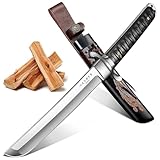 Japaknives Outdoor Messer Survival Tanto Messer Japan D2 Stahl Machete Scharf Echt 5mm Dick Jagdmesser Feststehende Klinge mit Phoenix Gravierte Scheide Campingmesser Sammlung Geschenk für Männer