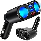 Retoo Zigarettenanzünder Verteiler mit 2 Mehrfach Steckdose,Voltmeter und 2 USB, 12V/24V, 3.1A Quick Charge, Auto Ladegerät, Anschlüsse für Handy Tablet GPS Dash Cam, Kfz Adapter Splitter