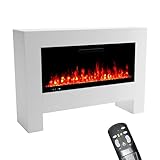 GLOW FIRE Elektrokamin mit Heizung und Kaminfeuer (Standkamin HERMES) - elektrischer Kamin mit LED-Feuer in 5 Farben, Heizlüfter, Deko & Fernbedienung - 136x96x38 cm, Weiß