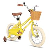 JOYSTAR 16 Zoll Kinderfahrrad für Kleinkinder 5-7 Jahre Mädchen, Mädchenfahrrad mit Stützrädern & Korb, Kinderfahrrad，Gelb