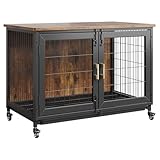 Hundekäfig Für Zuhause 95x55.9x65 cm, Hundebox Holz Und Karbonstahl, Haustierkäfig Mit 2 Türen, 4 Rädern, Hundehütte Indoor Outdoor, Hundegitterbox Hundebox Für Zuhause, Kleine/Mittlere/Große Hunde