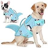 AOFITEE Schwimmweste Hund Große, Hundeschwimmweste Hai für Schwimmen, Hohe Flotation Rettungsweste mit Rettungsgriff und Reflektorstreifen für Kleine, Mittlere, Große Hunde, Grün L