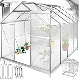 tectake® Aluminium Gewächshaus, 250x185x195 cm, Treibhaus, Tomatenhaus, Frühbeet, Pflanzenhaus, UV beständig, 4 mm Platte, Schiebetür & Dachfenster, Schutz vor Kälte, Regen und Frost - mit Fundament