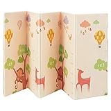 Juskys Kinder Spielmatte Jakob 180x200 cm Tiere - XXL Matte für Babys - Schaumstoff Spielteppich faltbar, soft & wendbar - Boden - Krabbelmatte Beige