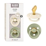 BIBS Colour Schnuller 2er-Pack, BPA-frei Schnuller, Kiefergerechte Form. Naturkautschuk/Latex, Hergestellt in Dänemark. 6-18 Monate (2er Pack), Ivory/Sage