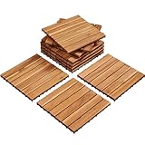 Yaheetech Holzfliesen Akazie 30x30 cm, 10er Set-0,96 m² Terrassenfliesen Balkonfliesen Klicksystem, Wetterfest Balkon Bodenbelag Gartenfliesen für Terrasse, Balkon & Garten, Holzfarbe