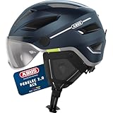 ABUS Stadthelm Pedelec 2.0 ACE - Fahrradhelm mit Rücklicht, Visier, Regenhaube, Ohrenschutz - für Damen und Herren - Blau Matt, Größe L