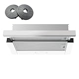 KICHPOWER Dunstabzugshaube 60cm, Flachschirmhaube Abluft/Umluft, 400 m³/h, mit 2 Aktivkohlefiltern, Teleskop 5-Schichten-Aluminiumfilter, LED-Beleuchtung, 2 Geschwindigkeit