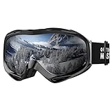 OutdoorMaster Skibrille, Snowboardbrille Schneebrille OTG 100% UV-Schutz, helmkompatible Ski Goggles für Damen&Herren/Jungen&Mädchen(Schwarzer Rahmen + VLT 10% graue Gläser mit REVO Silber)