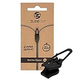 ZlideOn Reißverschluss Ersatz, 1 Stk - Schwarz, Schmal (XS) - Instant Zipper Reißverschluss Schieber (mehrere Größen erhältlich)