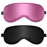 2 Stück Schlafmaske, Sehr Weich Augenmaske Seide Nachtmaske, Schlafbrille für Herren und Frauen.(Schwarz und Rosa)