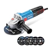 DongCheng Winkelschleifer 1100W, 125mm, Leerlaufdrehzahl:11.800min-1, Schnellverschlussabdeckung, Zusatzhandgriff ，mit 2 Schleifscheiben, 2 Fächerschleifscheiben, 2 Trennscheiben