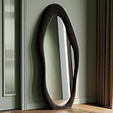 Asymmetrischer Spiegel Groß Standspiegel Ganzkörperspiegel,Wandspiegel Ganzkörperspiegel,Spiegel mit Flanell umwickelter holzrahmen,Hängend oder kippend,Schwarz 160x60cm