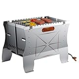 Youyijia Mobiler Gasgrill,Tragbarer Edelstahlgrill mit Stecksystem – Gas & Holzkohlebetrieb–klappbar faltbarer Campinggrill, Inkl. Tragetasche, Perfekt für Camping, Balkon, Garten & Outdoor, Silber