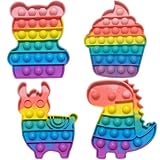 Cuackamily 4PCS Pop Bubble Fidget Toy Set,Relief Angst Autismus Antistress Spielzeug Regenbogen Dinosaurier Alpaka Bär Eiscreme, Sensorisches Fidget Spielzeug,Gastgeschenke für Kinder und Erwachsene