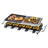 ProfiCook® Raclette 10 Personen mit heißem Naturgrillstein | Raclette antihaftbeschichtet | Raclette für 10 Personen | inkl. 10 Pfännchen & Holzspatel | Edelstahlgriff (wärmeisoliert) | PC-RG 1144