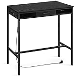 VASAGLE Bartisch, Schreibtisch, Stehtisch mit AC-Steckdosen und USB-Anschlüssen, Arbeitstisch mit Flexibler Schublade, 40 x 100 x 105 cm, für Schlafzimmer, Wohnzimmer, ebenholzschwarz LBT019B02V1