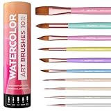 Nicpro 10 Stück Pastell Aquarellpinsel Set, Professionelle Aquarell Pinsel mit Halter und Tasche, Spitz, Rund, Künstler Pinselset für Erwachsene, Anfänger, Aquarell, Tinten, Gouache