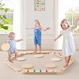 Schwebebalken mit farbigen Hindernissteinen für Kleinkinder,6 PCS Kleinkind Balance Board, Montessori Balance Board für die Entwicklung des Kindes, Gymnastik Hindernisbahn Spielzeug für Mädchen Jungen