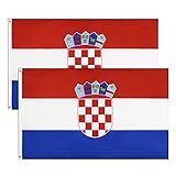 2 stück Kroatien Flagge,90 × 150 cm Kroatische Fahne mit Messingösen Wetterfest Farbecht Republika Hrvatsk für Fußball WM 2022 Deko Draußen