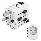 Hama Reiseadapter weltweit (Reiseadapter universal für mehr als 150 Länder, Typ G/Typ B/Typ I/Typ J/Typ L/Typ N, für Geräte mit Steckertyp C, E und F, Schutzkontakt, austauschbare Sicherung) weiß