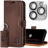 SURAZO Wallet Handyhülle für Apple iPhone 16 Pro Max Hülle Leder – Echtleder Schutzhülle mit Pfote Motiv – RFID Klapphülle [Magnet, Standfunktion, Kartenfach, Kameraschutz] Flip Cover Case Lederhülle