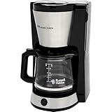 Russell Hobbs Kaffeemaschine (Filterkaffeemaschine, 1,25l Glaskanne, 10 Tassen, 40 min. Warmhaltefunktion, Tropf-Stopp, gebürsteter Edelstahl, Brew-Now Funktion, blaue Beleuchtung) Heaton 27400-56