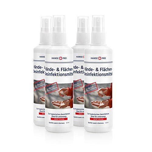 HANSE PRO Desinfektions-Spray, 4 x 125 ml I Händedesinfektion I Desinfektions-Spray I Hygiene I für Hand, Haut und Flächen