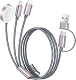 3-in-2-USB-C-Kabel für Apple Watch-Ladegerät, 1,2 m, Multi-Ladekabel mit USB-C/A-Eingang, kompatibel mit iWatch Serie 1–10 & iPhone 11–16, Tablet-Geräte – Travel Essential (Grau)