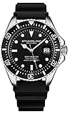 Stuhrling Original Taucheruhr für Herren - Pro Diving Watch - Sportuhren für Herren mit verschraubter Krone wasserdichte Uhr 330 Ft.- Schwarz Analoge Gummiuhr, Quarzuhrwerk (Schwarz)