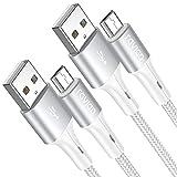 RAVIAD Micro USB Kabel [2Pack 2M] Nylon High Speed Android Handy Ladekabel für Samsung Galaxy S7/ S6/ S5/ S4/ J7/ J5/ Note 5, Huawei P Smart, Redmi, Nokia, Kindle, Wiko - Silber