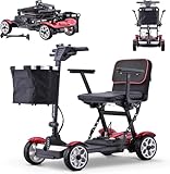 Elektro Dreirad,Elektromobil Seniorenmobil,Rollatoren Für Senioren,Elektromobil Klappbar,Faltbar/Leichter Und Bequemer,Inklusive Akku,Traglast 100Kg red