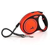 flexi® Xtreme M Gurt 5 m schwarz, extrem beißfester oranger Gurt, extra robuste Roll-Leine für Hunde bis 35 kg
