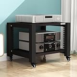 AV-Media-Ständer mit 2 Ebenen, verstellbarer Ablage, bewegliches Audio-Regal und Komponentenschrank für Heim-Stereoaufbewahrung, rollender Medienschrank auf Rädern, Schwarz (60 x 50 x 40 cm)