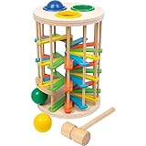 Small Foot Klopfkugelturm XL aus Holz, lustiges Klopfspiel mit drei Kugeln und einem Hammer, ab 12 Monaten, Bunt 6569, mehrfarbig, Large