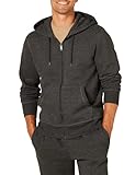 Amazon Essentials Herren Fleece-Sweatshirt mit durchgehendem Reißverschluss und Kapuze (erhältlich in Big & Tall), Dunkelgrau Meliert, XL