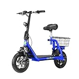 4MOVE E-Moped Für Erwachsene mit Sitz, Elektro Moped 3 Geschwindigkeiten Einstellbar, Faltbarer mit LED Display & Korb,12 Zoll Reifen,25km Reichweite (Blau)