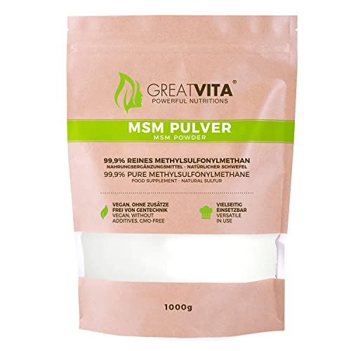 GreatVita MSM Pulver, 99,9% rein, (1x 1000g) Methylsulfonylmethan, organischer Schwefel ohne Zusätze