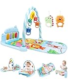 Baby Spielbogen Baby Spieldecke,pieldecke Baby-Spielmatte mit Klavier,Spielmatte mit Spielbogen abnehmbarem Babyspielzeug,Bauchzeit Activity Decke für Baby & Kleinkinder 0-24 Monate,Blau
