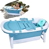 CRS faltbare Badewanne für Kinder & Erwachsene mit Kissen mit 121cm Länge | Ideal für kleine Badezimmer klappbare mobile Badewanne | foldable bathtub | tragbare Klappbadewanne zum Aufstellen Blau