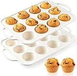 CLUEWR 2 Stück Silikon Muffinform, BPA Frei und Antihaftbeschichtung Muffinblech für 12 Muffins, Muffin Backformen mit Metallrahmen für Muffins, Brownies, Cupcakes