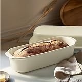 Navaris Brottopf - Toastbrot Backform - Brottopf zum Backen - Tontopf Brot - Brotbackschale - Toastbrotform - Spülmaschinenfest - Keramik - 34 x 14 cm - Creme Weiß