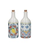 KitchenCraft World of Flavours Essig- und Ölflaschen-Set, Keramik, mit Korkenverschluss, Mehrfarbig, 500 ml Kapazität